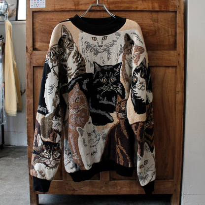 All-over Cats Sweater / Sugar Street Weavers / 90s