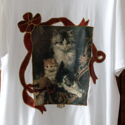 Impressionistic Cats' Art Tee / 90s / Made in USA