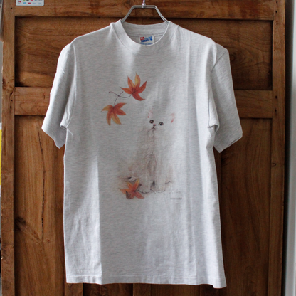 Cat with Autumn Leaves Tee / Bob Harrison / 90s