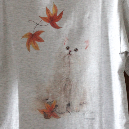 Cat with Autumn Leaves Tee / Bob Harrison / 90s