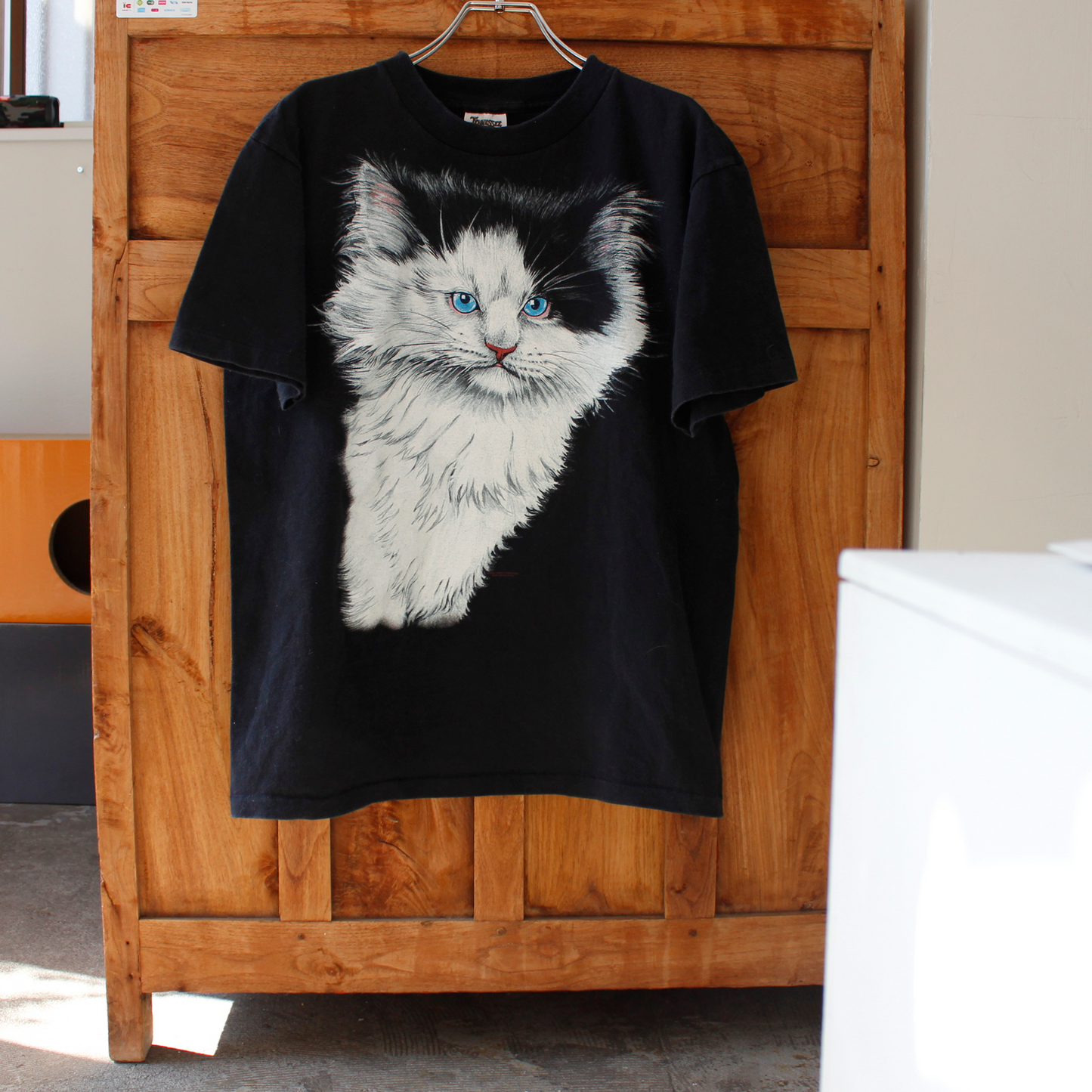 Black&White Long-hair Cat Tee / 90s / Made in USA