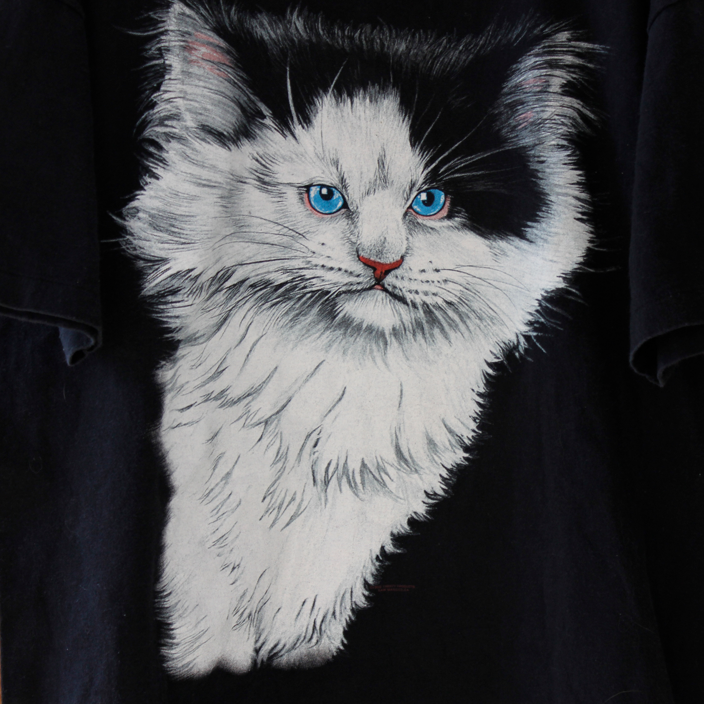 Black&White Long-hair Cat Tee / 90s / Made in USA