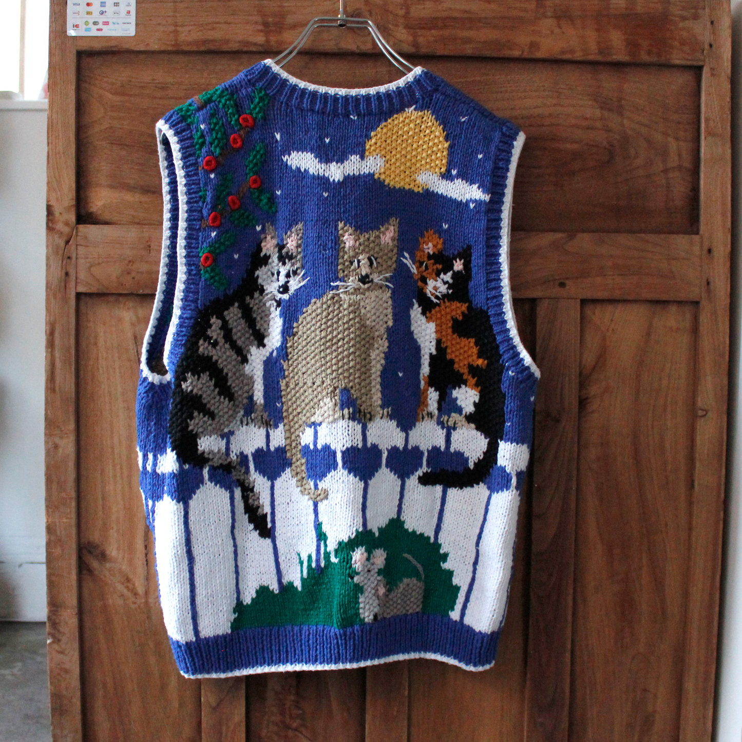 Cats in Garden Knit Vest / 90s / Belle Pointe