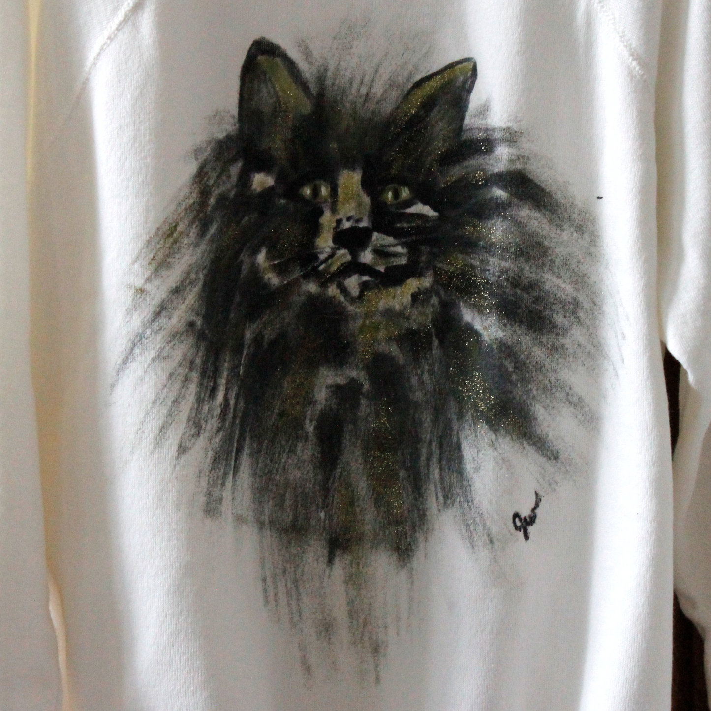 Black ＆Gold Long Hair Cat Sweat / 80s / Made in USA