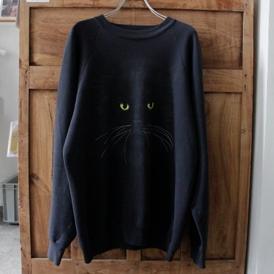 Black Cat on Black Sweat / 90s / Made in USA