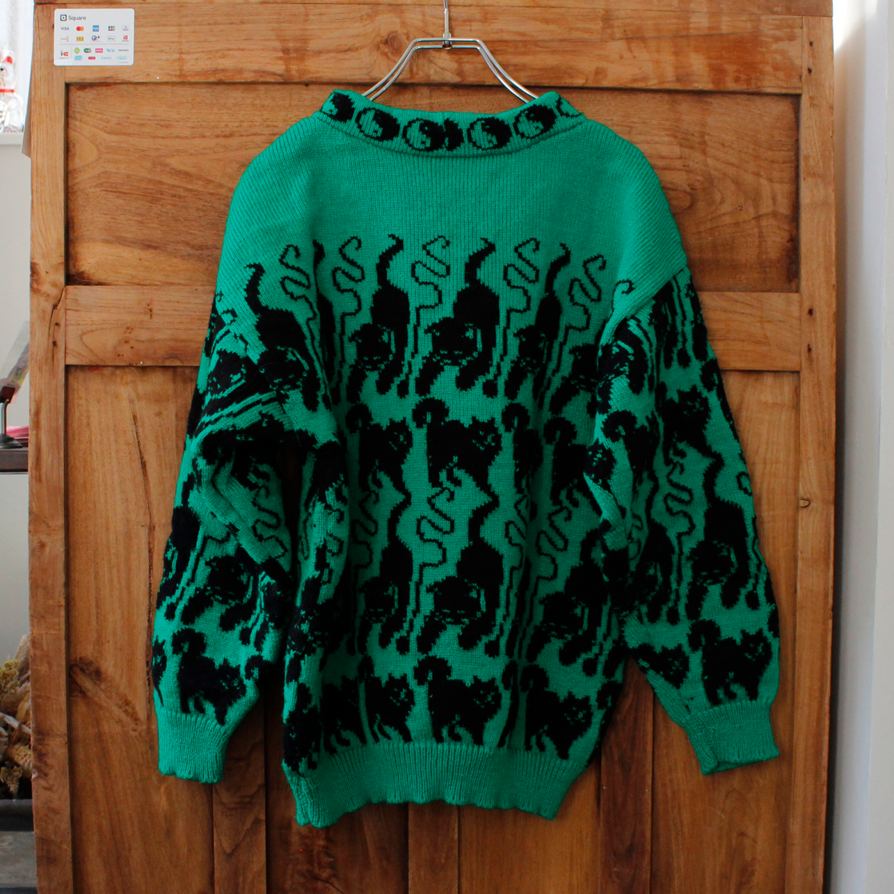 Black Cats Hand-knit Sweater / 80s