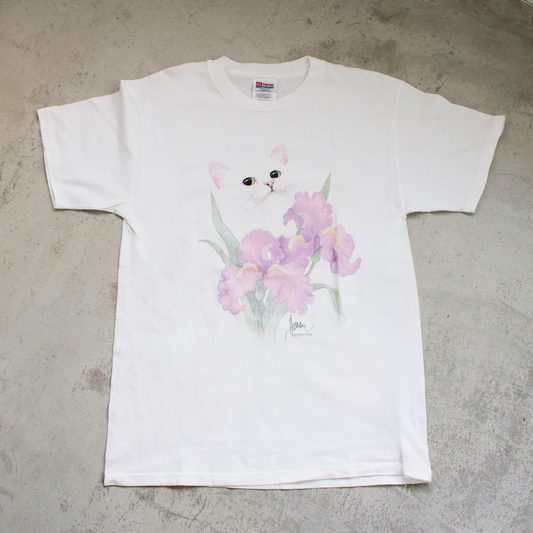 White Cat & Flower Tee / 90s / Bob Harrison