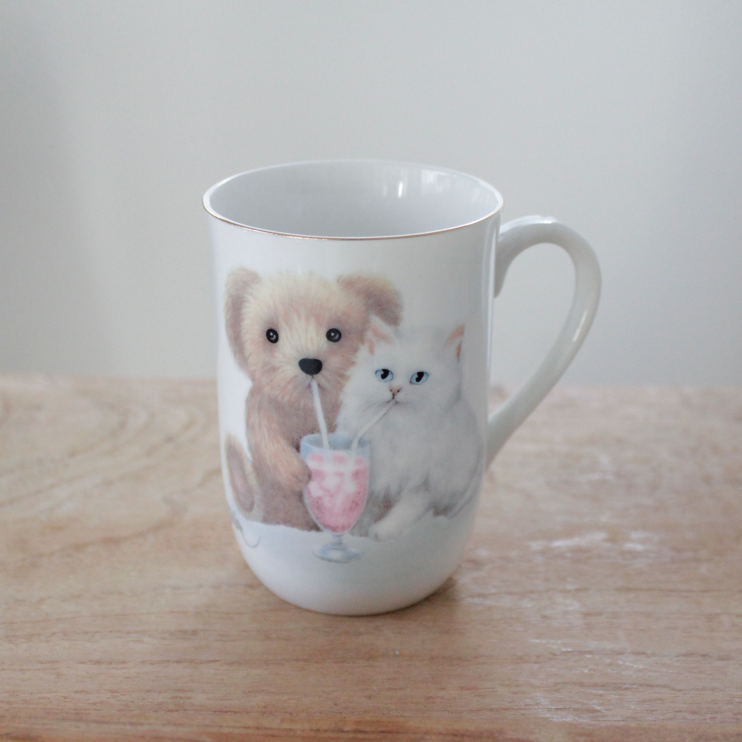 White cat and Teddy Bear Mug / Otagiri / Bob Harrison