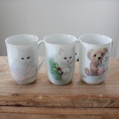 White cat and Teddy Bear Mug / Otagiri / Bob Harrison