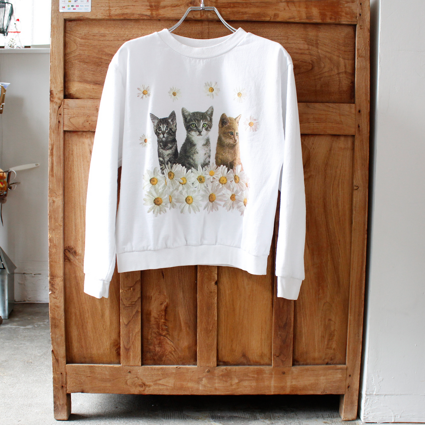 Cats with Daisy Sweat / 90s / Made in USA