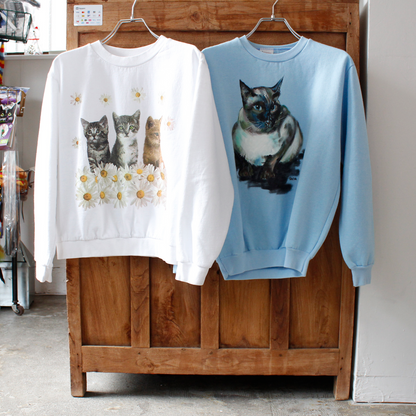 Cats with Daisy Sweat / 90s / Made in USA