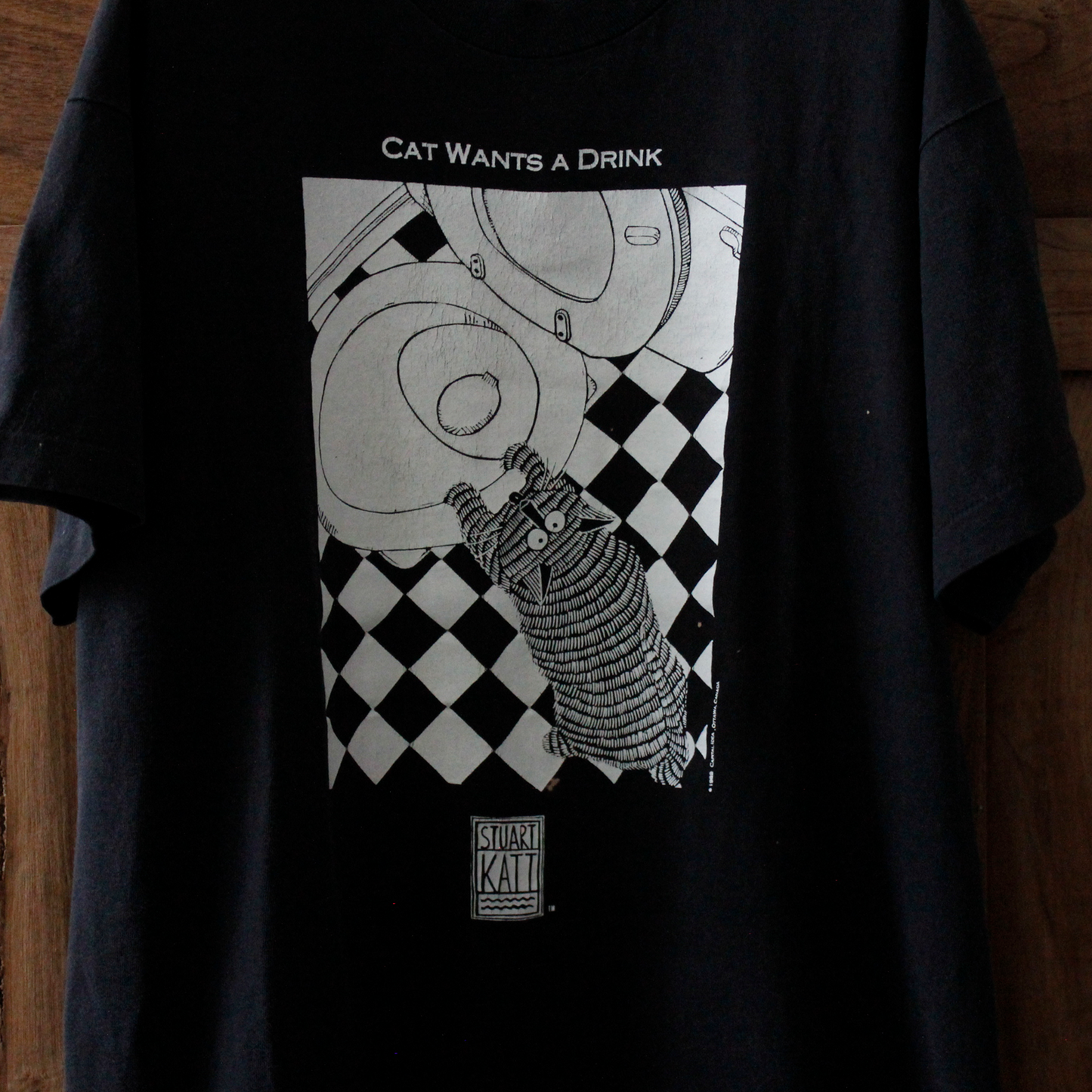 Cat Wants A Drink Tee / 80s / STUART KATT / Made in USA