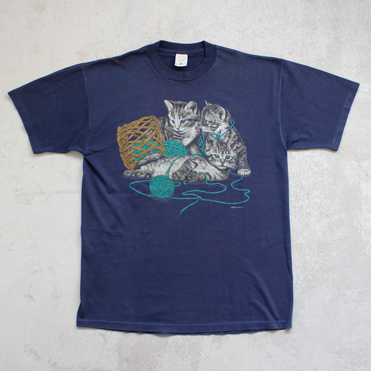 Cats and Yarn Balls Tee / Made in USA