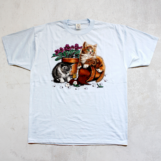 Cats Playing with Flower Pot Tee / Made in USA