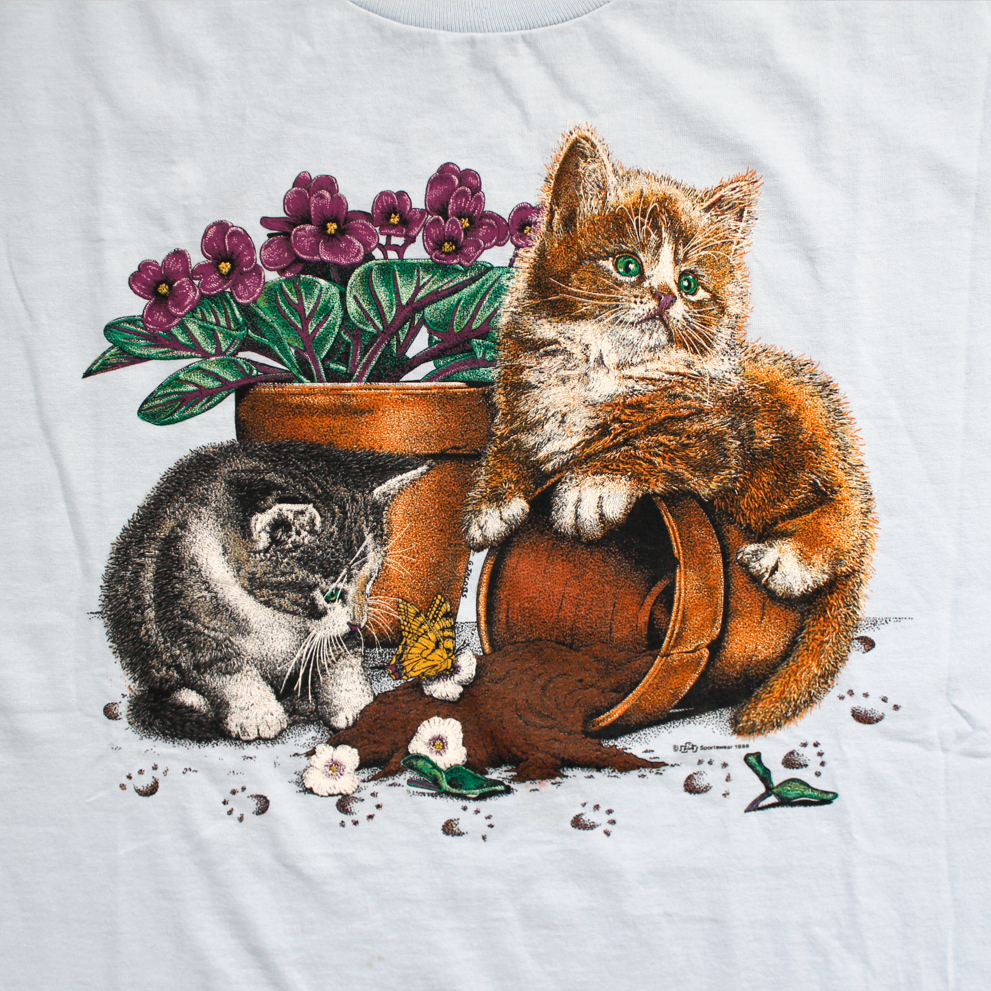 Cats Playing with Flower Pot Tee / Made in USA