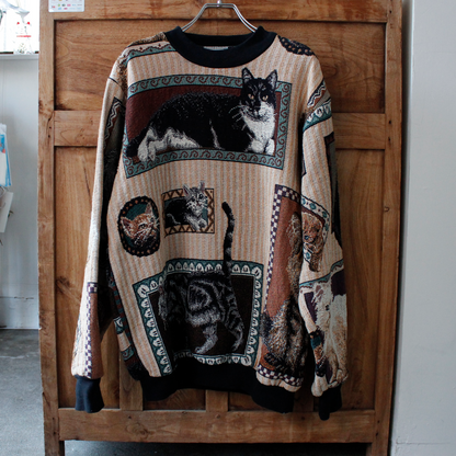 Cats Framed Art Sweater / Sugar Street Weavers / 90s