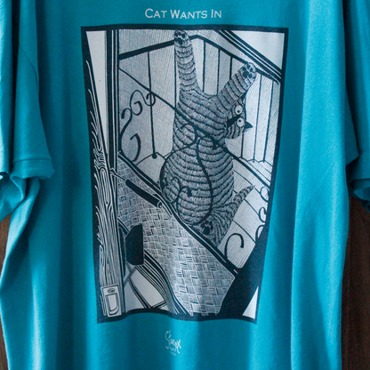 Cat Wants In, Cat Wants Out Tee / Green / 80s-90s / STUART KATT / Made in Canada