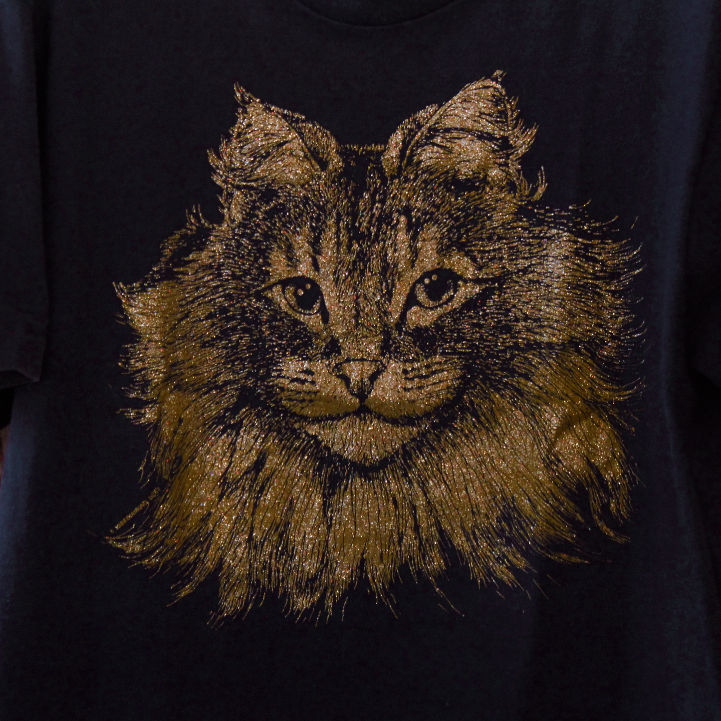 Gold Glitter Maine Coon Tee / 80s- / Made in USA