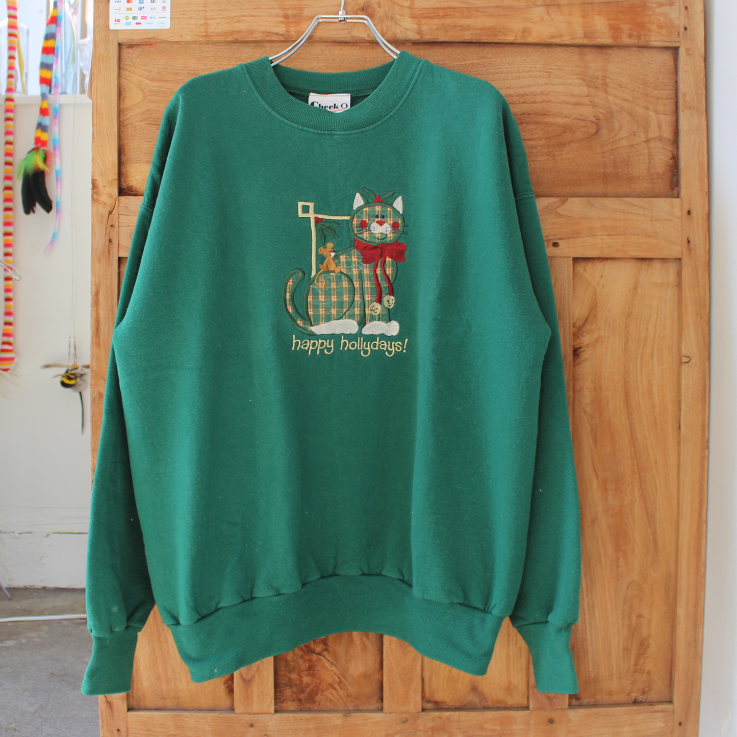 Happy Holiday Green Sweat / 90s / Made in USA