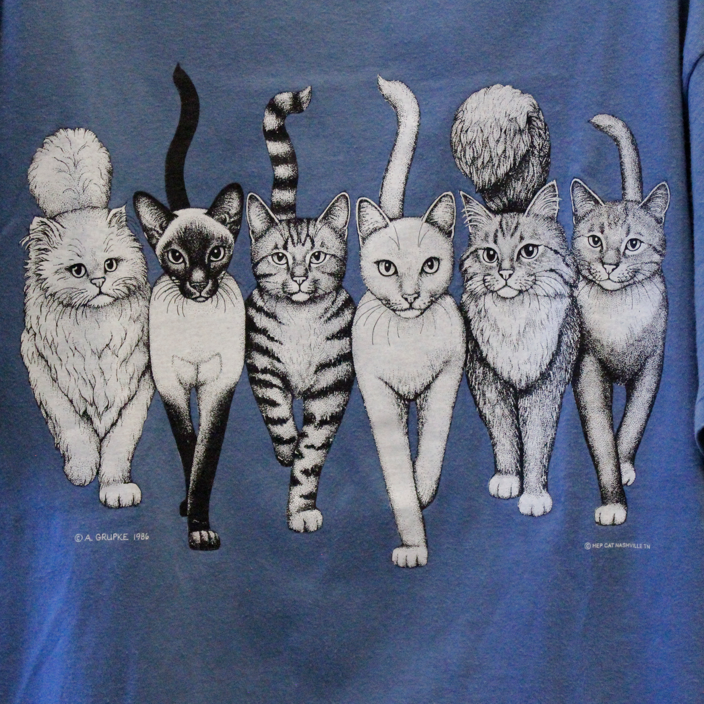 A.M.GRUPKE HEP CAT Heads & Tails Tee / Blue / 90s