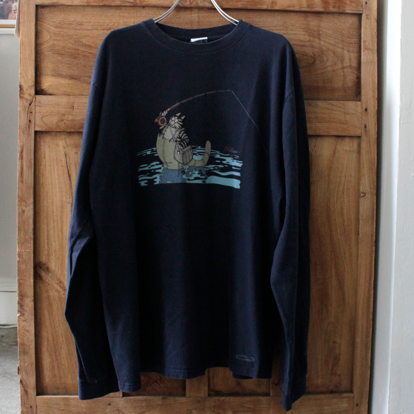 Fishing Kliban Cat Long-Sleeve Tee / 00s