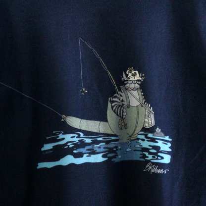 Fishing Kliban Cat Long-Sleeve Tee / 00s