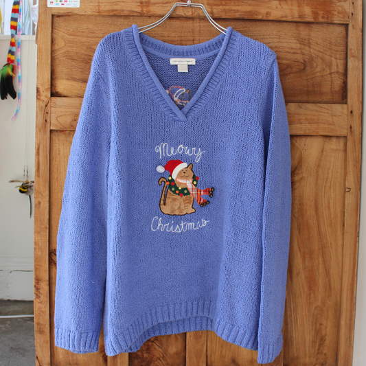 Meowy Christmas Knit Sweater / Christpher & Banks / 00s