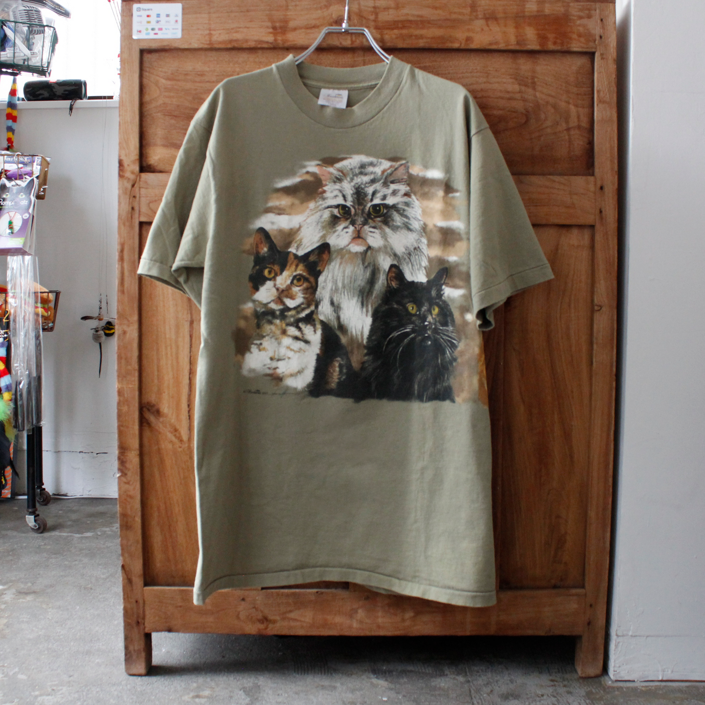 Painted Cats Khaki Tee / 90s / Made in USA