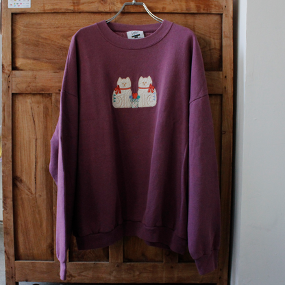 Cats and Flower Pot Patchwork Sweat / 90s / Made in USA