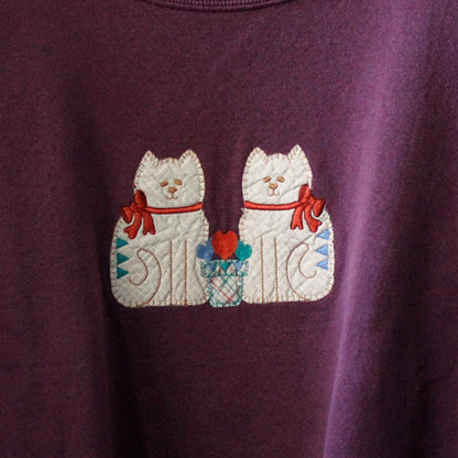 Cats and Flower Pot Patchwork Sweat / 90s / Made in USA