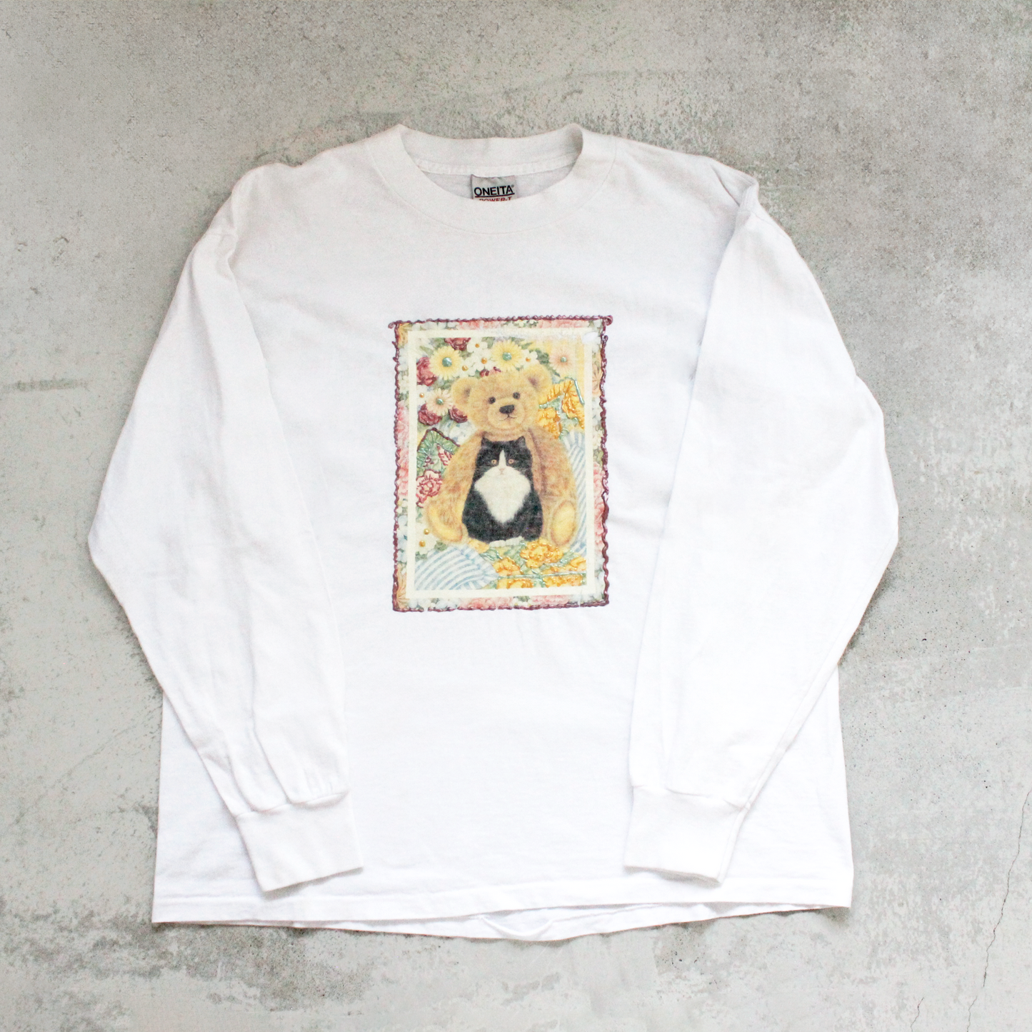 Teddy Bear and Cat Long Sleeve Tee / Made in USA