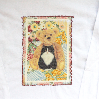 Teddy Bear and Cat Long Sleeve Tee / Made in USA